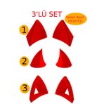 3Dfabrick Kask Süsü -3 Lü Set Kedi Kulağı,Kask Boynuzu Ve Rüzgar Tutmaz Kedi Kulağı Sağ Sol Takım-Kırmızı