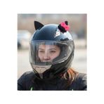 3dfabrick Kask süsü -Motor & Motosiklet Pembe Fiyonklu Siyah Kedi Kulak Kask Dış Aksesuarı