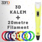 3DFIX - 3D Kalem - 3D Pen - 3 Boyutlu Yazıcı Sarı Kalem + Hediye 20 Metre Filament
