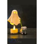 3DOria Sevimli Hayalet & Köpek Biblosu 9–10 cm | Masa Üstü Dekorasyonun Yıldızı & PİLLİ MUM DAHİLDİR.