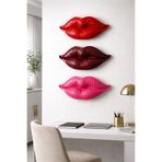 3DTARZI Dekoratif Duvar Dekoru Dudak Obje Heykel (25x10cm) 3'lü Set Ofis İşyeri Güzellik Merkezi Dekor
