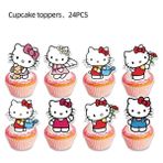 3Ganbao 24 Adet Cupcaketoppers Hello Kitty Tema Bebek Duş Kız Parti Malzemeleri Kağıt Bardak Tabak Masa Örtüsü Çocuk Doğum Günü Partisi Banner Düğün Dekor Balonlar (Yurt Dışından) - Party DIY Decorations