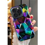 3Gen Case Iphone 14 Pro Max Uyumlu 3D Prizma Desenler Hologram Çok Renkli Esnek Silikon Kılıf Mor