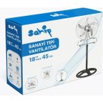 3in1 Kullanım 18 Inç 45 cm Sanayi Tipi Ayaklı Vantilatör 5-Metal Pervane 3-Kademe Hız 75WY:150CM Fan (4887) - Renkli