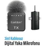 3in1 Profesyonel Kablosuz Dijital Yaka Mikrofonu Type-C Lightning Aux Wechat Zoom Tiktok Youtube Instagram Canlı Yayın
