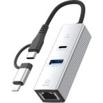 3in1 Usb-C ve Usb-A Ethernet Adaptörü | 100MBPS Ağ Bağlantı Hızı, 3 Portlu Alüminyum Hub, Wlan Ağ Genişletici, USB Flash Bellek, Fare, Klavye ve Kulaklık Desteği | LC-31L - Siyah