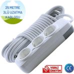 3'lü 25 Metre Uzatma Kablosu Topraklı 3x1,5 Ttr Cca - Beyaz