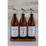3'lü 500 ml Amber Cam Yağlık ve Sosluk Seti, Stand ve Farklı Etiket Seçenekleri - Seçenek 1