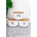 3'lü Ahşap Kapaklı Vakumlu Transfer Etiketli Tuz/biber/baharat Seti 400ML Akrilik Kavanoz - Beyaz - 400 ml