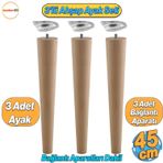 3'Lü Ahşap Sehpa Ayak Takımı 45 Cm Zigon Puf Tabure Ayağı Masa Ayakları Açılı Bağlantı Aparatı Dahil