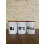 3'Lu Bambu Kapakli Porselen 800Ml Tea/Coffee/Sugar Cay Kahve Seker Kavanoz Seti
