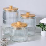 3’lü Bambu Vakum Kapaklı Cam Çay Şeker Kahve Tuz Bakliyat Saklama Kavanozu Saklama Kabı - Şeffaf - 1850 ml