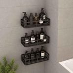 3’lü Banyo Düzenleyici Organizer Siyah, Yapışkanlı Duş Rafı Şampuanlık Havluluk Havlupan Askısı, Banyo Mutfak Duvar (Siyah, 3)