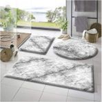 3'lü Banyo Halısı Peluş Post Halı Klozet Takımı 50 x 70--50 x 50---50 x 50(YUVARLAK) - Gri - Beyaz