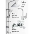 3’Lü Banyo Seti Robot Duş Seti Kare Lavabo Bataryası Kare Banyo Bataryası %100 Pirinç