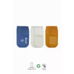3'Lü Basic Kaymaz Penye Soket Çorap 10107 İndigo Ekru Hardal