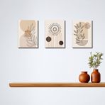3'lü Bohem Kanvas Tablo Seti 1 - Modern Boho Duvar Dekoru - Geometrik ve Modern Çizgili 3 Parça Tablo (25 x 35 cm)