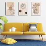 3'lü Bohem Kanvas Tablo Seti 1 - Modern Boho Duvar Dekoru - Geometrik ve Modern Çizgili 3 Parça Tablo (35 x 50 cm)