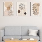 3'lü Bohem Kanvas Tablo Seti 1 - Modern Boho Duvar Dekoru - Geometrik ve Modern Çizgili 3 Parça Tablo (50 x 70 cm)