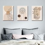 3'lü Bohem Kanvas Tablo Seti 1 - Modern Boho Duvar Dekoru - Geometrik ve Modern Çizgili 3 Parça Tablo (70 x 100 cm)
