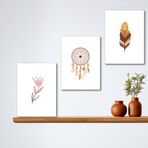 3'lü Bohem Kanvas Tablo Seti 10 - Modern Boho Duvar Dekoru - Geometrik ve Modern Çizgili 3 Parça Tablo (25 x 35 cm)