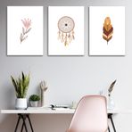3'lü Bohem Kanvas Tablo Seti 10 - Modern Boho Duvar Dekoru - Geometrik ve Modern Çizgili 3 Parça Tablo (50 x 70 cm)