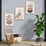 3'lü Bohem Kanvas Tablo Seti 2 - Modern Boho Duvar Dekoru - Geometrik ve Modern Çizgili 3 Parça Tablo (35 x 50 cm)