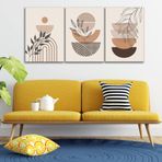 3'lü Bohem Kanvas Tablo Seti 2 - Modern Boho Duvar Dekoru - Geometrik ve Modern Çizgili 3 Parça Tablo (50 x 70 cm)