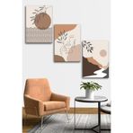 3'lü Bohem Kanvas Tablo Seti 3 - Modern Boho Duvar Dekoru - Geometrik ve Modern Çizgili 3 Parça Tablo (35 x 50 cm)