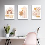 3'lü Bohem Kanvas Tablo Seti 4 - Modern Boho Duvar Dekoru - Geometrik ve Modern Çizgili 3 Parça Tablo (25 x 35 cm)