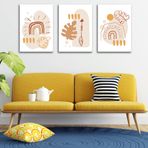 3'lü Bohem Kanvas Tablo Seti 4 - Modern Boho Duvar Dekoru - Geometrik ve Modern Çizgili 3 Parça Tablo (35 x 50 cm)