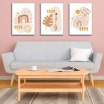 3'lü Bohem Kanvas Tablo Seti 4 - Modern Boho Duvar Dekoru - Geometrik ve Modern Çizgili 3 Parça Tablo (50 x 70 cm)