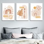 3'lü Bohem Kanvas Tablo Seti 4 - Modern Boho Duvar Dekoru - Geometrik ve Modern Çizgili 3 Parça Tablo (70 x 100 cm)