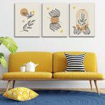 3'lü Bohem Kanvas Tablo Seti 5 - Modern Boho Duvar Dekoru - Geometrik ve Modern Çizgili 3 Parça Tablo (50x70 cm)