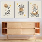 3'lü Bohem Kanvas Tablo Seti 5 - Modern Boho Duvar Dekoru - Geometrik ve Modern Çizgili 3 Parça Tablo (70x100 cm)