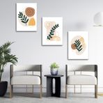 3'lü Bohem Kanvas Tablo Seti 7 - Modern Boho Duvar Dekoru - Geometrik ve Modern Çizgili 3 Parça Tablo (35 x 50 cm)