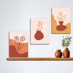 3'lü Bohem Kanvas Tablo Seti 8 - Modern Boho Duvar Dekoru - Geometrik ve Modern Çizgili 3 Parça Tabl (25 x 35 cm)