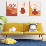 3'lü Bohem Kanvas Tablo Seti 8 - Modern Boho Duvar Dekoru - Geometrik ve Modern Çizgili 3 Parça Tabl (35 x 50 cm)