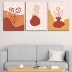 3'lü Bohem Kanvas Tablo Seti 8 - Modern Boho Duvar Dekoru - Geometrik ve Modern Çizgili 3 Parça Tabl (50 x 70 cm)