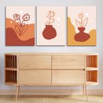 3'lü Bohem Kanvas Tablo Seti 8 - Modern Boho Duvar Dekoru - Geometrik ve Modern Çizgili 3 Parça Tabl (70 x 100 cm)