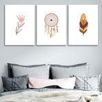 3'lü Bohem Kanvas Tablo Seti 9 - Modern Boho Duvar Dekoru - Geometrik ve Modern Çizgili 3 Parça Tablo (50 x 70 cm)