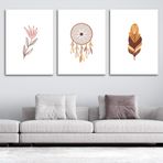 3'lü Bohem Kanvas Tablo Seti 9 - Modern Boho Duvar Dekoru - Geometrik ve Modern Çizgili 3 Parça Tablo (70 x 100 cm)