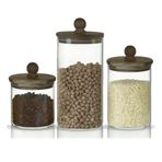 3'lü Boncuk Sap Akasya Kapaklı Yüksek Borosilikat Cam Saklama Kavanozu Seti - 500ml - 1000ml - 1500ml -