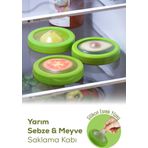 3lü Buzdolabı Için Yarım Meyve ve Sebze Koruma Kabı - Limon, Soğan, Domates Saklama Kutusu Yeşil