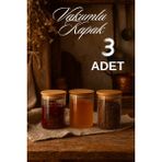 3’lü Çizgili Cam Baharatlık Seti, Hava Geçirmez Bambu Kapaklı, 850 ml