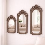 3’lü Dekoratif Ayna Seti – Modern Yuvarlak Duvar Aynası Takımı, Salon Antre İçin Şık Ayna Seti (Taupe)