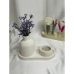 3'lü Dekoratif Beton Tealight Set - Beyaz - 1 Adet