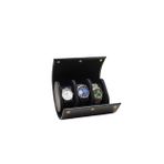 3’lü Deri Saat Kutusu Silindir Tasarım Taşınabilir Saat Saklama Organizer 19x11x7 cm(Siyah)