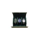 3’lü Deri Saat Kutusu Silindir Tasarım Taşınabilir Saat Saklama Organizer 24x11x7 cm (Haki)