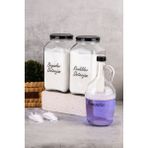 3'lü Deterjanlık Seti, Cam Kavanoz ve Galon Şişesi, Renkli ve Beyazlar Için, 3000ML ve 1500ML - Ahşap - Bej - Seçenek 1